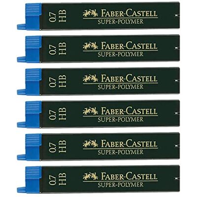 Faber-Castell Minas finas Super Polymer de 0,7 mm, HB, 72 minas 6 latas com 12 minas finas resistentes ao rasgo para lapiseira e escrita nítida Faber-Castell Minas finas Super Polymer de 0,7 mm, HB, 72 minas 6 latas com 12 minas finas resistentes ao rasgo para lapiseira e escrita nítida