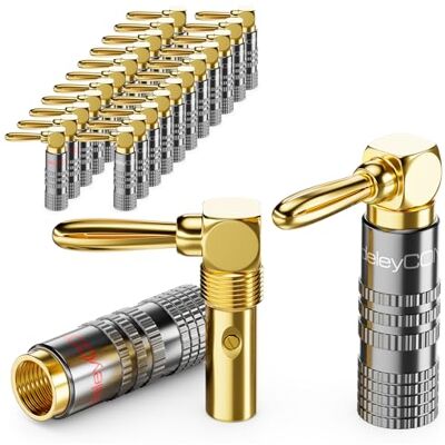 deleyCON 24 peças conectores tipo banana conjunto de 90° codado dourado rosca para cabo de altifalante cabo de altifalante 0,75 mm 4,5 mm, por exemplo. HiFi Cinema em casa recetor deleyCON 24 peças conectores tipo banana conjunto de 90° codado dourado rosca para cabo de altifalante cabo de altifalante 0,75 mm 4,5 mm, por exemplo. HiFi Cinema em casa recetor