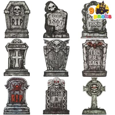 JOYIN 9 peças de lápides de Halloween de 16 polegadas para exteriores, cemitério, pátio, relva, lápides de plástico com 18 estacas de metal para cemitério de Halloween, decorações de interiores JOYIN 9 peças de lápides de Halloween de 16 polegadas para exteriores, cemitério, pátio, relva, lápides de plástico com 18 estacas de metal para cemitério de Halloween, decorações de interiores
