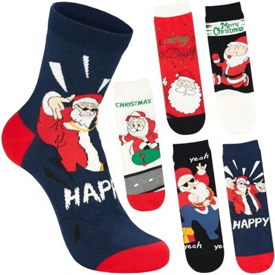 BRUBAKER 5 pares de meias natalícias Pai Natal meias coloridas de Natal para homens divertido conjunto de meias divertidas para cavalheiro algodão macio com pai Natal tamanho 41-45, Happy BRUBAKER 5 pares de meias natalícias Pai Natal meias coloridas de Natal para homens divertido conjunto de meias divertidas para cavalheiro algodão macio com pai Natal tamanho 41-45, Happy