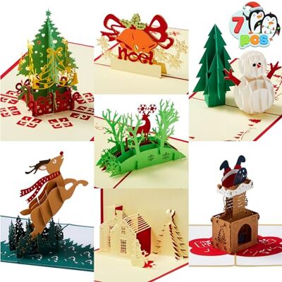 JOYIN Pacote de 7 cartões de felicitação natalícia pop-up em 3D com designs exclusivos e envelopes de 6" x 6" para a temporada de Natal de inverno, cartões-presente de Natal JOYIN Pacote de 7 cartões de felicitação natalícia pop-up em 3D com designs exclusivos e envelopes de 6" x 6" para a temporada de Natal de inverno, cartões-presente de Natal