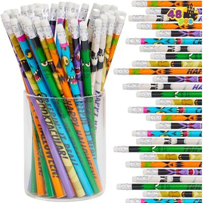 JOYIN Variedade de 48 lápis de Halloween com apagadores em 6 designs lápis de madeira, lápis coloridos com temática, conjunto de papelaria para meninos, meninas e meninos JOYIN Variedade de 48 lápis de Halloween com apagadores em 6 designs lápis de madeira, lápis coloridos com temática, conjunto de papelaria para meninos, meninas e meninos
