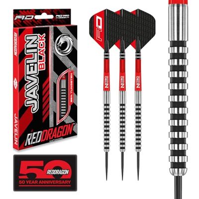 Dragon Jogo de dardos de tungsténio Javelin Black de 24 g com palhetas e hastes Dragon Jogo de dardos de tungsténio Javelin Black de 24 g com palhetas e hastes