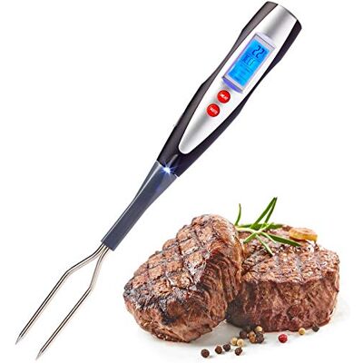 Westmark Garfo para grelhar com termómetro, com ecrã LED e lanterna, comprimento: 38,5 cm, aço inoxidável/plástico/silicone, prateado/preto/vermelho, 15042280 Westmark Garfo para grelhar com termómetro, com ecrã LED e lanterna, comprimento: 38,5 cm, aço inoxidável/plástico/silicone, prateado/preto/vermelho, 15042280