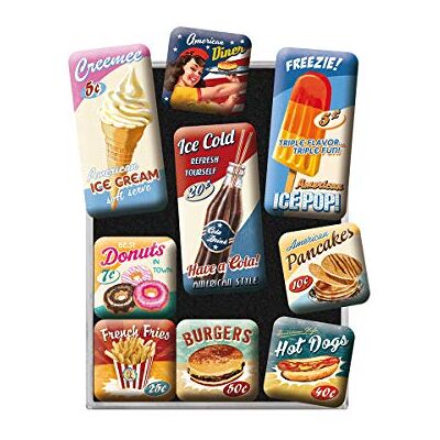 ART Conjunto de Ímanes Retro American Diner – Ideia de Presente para a Cozinha, Decoração para o Frigorífico, Design Vintage, 9 Unidades, 9 ART Conjunto de Ímanes Retro American Diner – Ideia de Presente para a Cozinha, Decoração para o Frigorífico, Design Vintage, 9 Unidades, 9