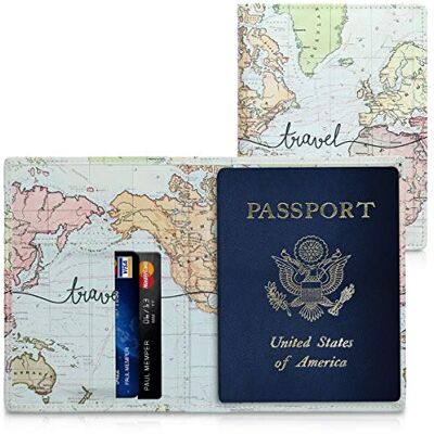kwmobile Capa para passaporte em couro sintético compatível com passaporte DNI estojo com ranhuras para cartões e mapa do mundo kwmobile Capa para passaporte em couro sintético compatível com passaporte DNI estojo com ranhuras para cartões e mapa do mundo