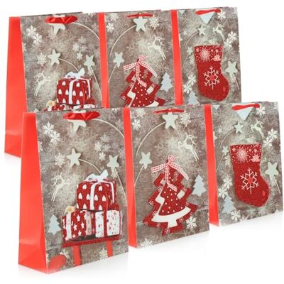 com-four ® 6x Bolsa de presente XL para Natal e Advento Bolsa de presente com motivo natalício Bolsa de presente (06 peças purpurina vermelha) com-four ® 6x Bolsa de presente XL para Natal e Advento Bolsa de presente com motivo natalício Bolsa de presente (06 peças purpurina vermelha)