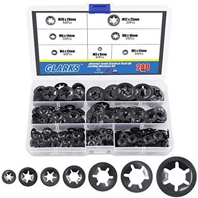 Glarks 280 arruelas de fechadura em forma de estrela de dentes interna kit de combinação de sutiãs rápidos Glarks 280 arruelas de fechadura em forma de estrela de dentes interna kit de combinação de sutiãs rápidos