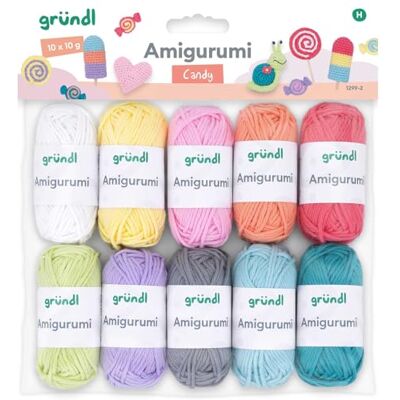 Conjunto de Fios Amigurumi Pastel GRÜNDL - Algodão, 10 Cores Conjunto de Fios Amigurumi Pastel GRÜNDL - Algodão, 10 Cores