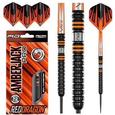 Dragon Amberjack Pro 1 Conjunto de dardos de tungsténio premium de 22 gramas, com penas e hastes Dragon Amberjack Pro 1 Conjunto de dardos de tungsténio premium de 22 gramas, com penas e hastes