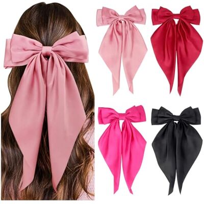 DRESHOW Laços de cabelo para mulheres meninas grande fita arco cabelo clipe com grande cauda grande moda cabelo pinos mulheres acessórios de cabelo 4 peças, 4 Pcs Style 87-03 DRESHOW Laços de cabelo para mulheres meninas grande fita arco cabelo clipe com grande cauda grande moda cabelo pinos mulheres acessórios de cabelo 4 peças, 4 Pcs Style 87-03