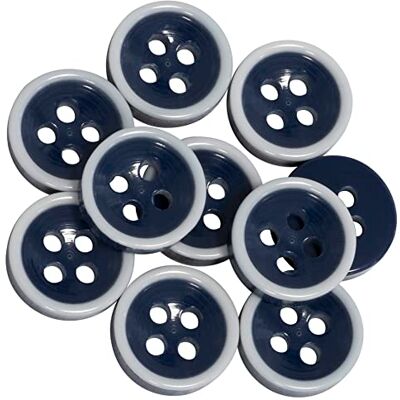AERZETIX Conjunto de 10 botões de costura redondos Ø 11,5 x 3,2 mm com borda de 4 orifícios L18 18 L em plástico cor: azul escuro/branco abertura 1,7 mm merceria costura roupa tecido AERZETIX Conjunto de 10 botões de costura redondos Ø 11,5 x 3,2 mm com borda de 4 orifícios L18 18 L em plástico cor: azul escuro/branco abertura 1,7 mm merceria costura roupa tecido
