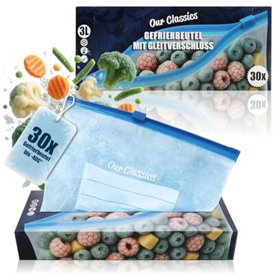 com-four 30 sacos de congelação 3 L com fecho, sacos reutilizáveis para conservação de alimentos, multiusos para frescura e proteção de aromas até -40 °C (3 l 30 peças) com-four 30 sacos de congelação 3 L com fecho, sacos reutilizáveis para conservação de alimentos, multiusos para frescura e proteção de aromas até -40 °C (3 l 30 peças)