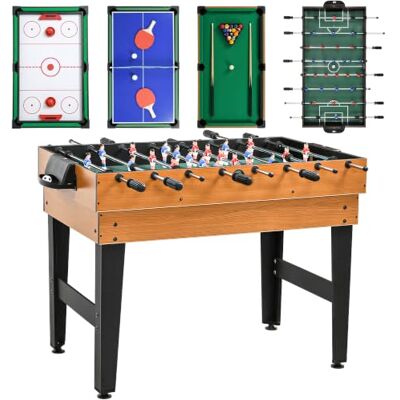 HOMCOM Mesa multijogos 4 em 1 futebol 107 x 61 x 84,5 cm, natural e preto Mesa de jogos, bilhar, hóquei, ping pong e acessórios, fácil montagem, compacta, diversão em família para adultos e crianças HOMCOM Mesa multijogos 4 em 1 futebol 107 x 61 x 84,5 cm, natural e preto Mesa de jogos, bilhar, hóquei, ping pong e acessórios, fácil montagem, compacta, diversão em família para adultos e crianças