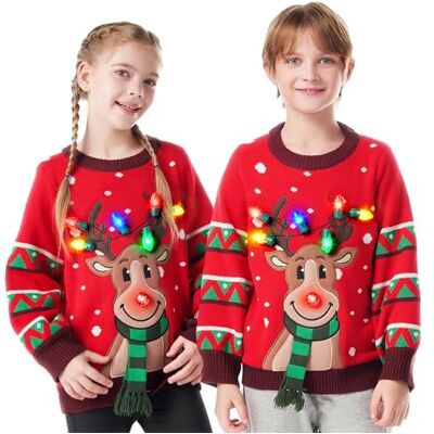 JOYIN Suéter de Natal para crianças com iluminação LED, suéter natalino feio com lâmpadas integradas para meninos e meninas JOYIN Suéter de Natal para crianças com iluminação LED, suéter natalino feio com lâmpadas integradas para meninos e meninas