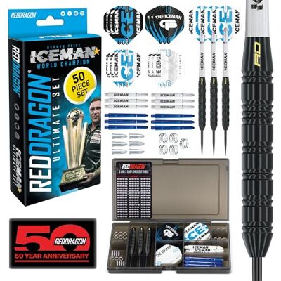 Dragon Dragão Vermelho Gerwyn Price Iceman Conjunto de Dardos Ultimate 50 Peças com Dardos e Acessórios Dragon Dragão Vermelho Gerwyn Price Iceman Conjunto de Dardos Ultimate 50 Peças com Dardos e Acessórios