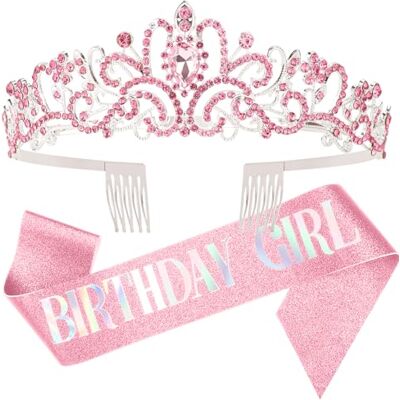 DRESHOW Coroa e Faixa de Aniversário para Mulher Faixa de Aniversário para Menina e Tiara de Strass Conjunto de Decorações de Aniversário Acessórios para o Cabelo Faixa de Purpurina para Festa DRESHOW Coroa e Faixa de Aniversário para Mulher Faixa de Aniversário para Menina e Tiara de Strass Conjunto de Decorações de Aniversário Acessórios para o Cabelo Faixa de Purpurina para Festa