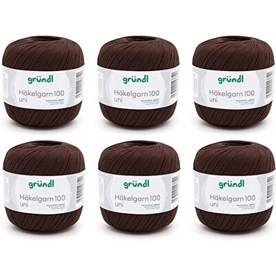 Fio de algodão mercerizado para crochê Gründl - 566m, 6x100g, Chocolate Fio de algodão mercerizado para crochê Gründl - 566m, 6x100g, Chocolate