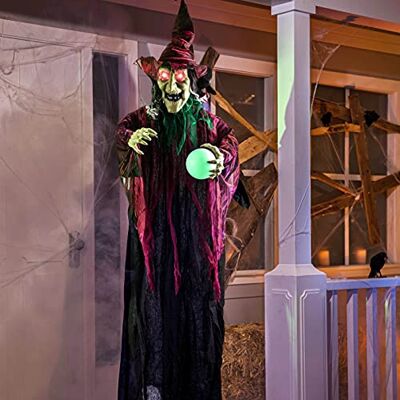 JOYIN Bruxa pendente de Halloween de 70 polegadas, animada com olhos LED e som para decoração ao ar livre em relvado e pátio durante o Halloween JOYIN Bruxa pendente de Halloween de 70 polegadas, animada com olhos LED e som para decoração ao ar livre em relvado e pátio durante o Halloween