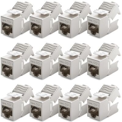 deleyCON Módulo Keystone de 12 x RJ45 sem ferramentas (10 Gbit/s, 500 MHz) LSA, totalmente blindado STP, tomada LAN/Ethernet para cabo CAT8 CAT7 CAT6 CAT5, caixa de parede e painel de ligação deleyCON Módulo Keystone de 12 x RJ45 sem ferramentas (10 Gbit/s, 500 MHz) LSA, totalmente blindado STP, tomada LAN/Ethernet para cabo CAT8 CAT7 CAT6 CAT5, caixa de parede e painel de ligação