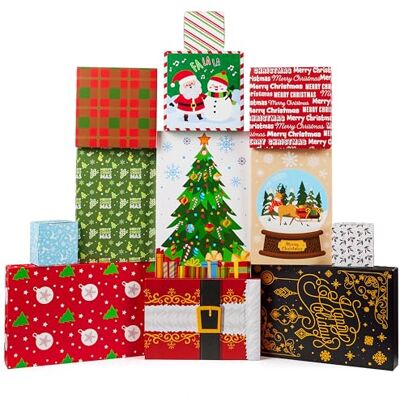 JOYIN 12 caixas de presente de Natal sortidas, 4 tamanhos e 12 designs de padrões de tons de Natal sortidos com tampas, base e etiquetas de presente para embrulhar presentes, decoração de embrulho de JOYIN 12 caixas de presente de Natal sortidas, 4 tamanhos e 12 designs de padrões de tons de Natal sortidos com tampas, base e etiquetas de presente para embrulhar presentes, decoração de embrulho de