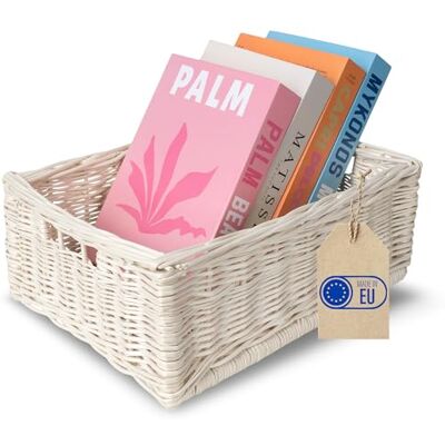 Creative Cesta de vime, caixa de armazenamento branca 40 x 30 x 16 cm Natural com alças, feito à mão durável, ideal para documentos, objetos de valor, brinquedos, ferramentas, para crianças Creative Cesta de vime, caixa de armazenamento branca 40 x 30 x 16 cm Natural com alças, feito à mão durável, ideal para documentos, objetos de valor, brinquedos, ferramentas, para crianças