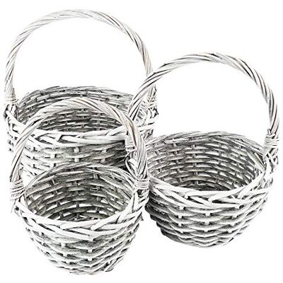 Ideen mit Herz Conjunto de 3 cestas de vime, vários tamanhos: 14, 18, 21 cm, com alça, cinza, tecidos, redondos, ideais como presente Ideen mit Herz Conjunto de 3 cestas de vime, vários tamanhos: 14, 18, 21 cm, com alça, cinza, tecidos, redondos, ideais como presente