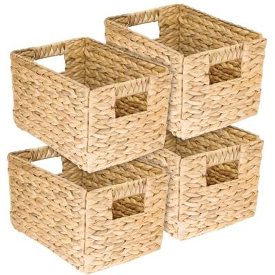 HMF Cesta de armazenamento trançada de jacinto de água, cesta com alças de transporte para casa de banho, cozinha e sala de estar, conjunto de 4, tamanho M, 32 x 23 x 20 cm HMF Cesta de armazenamento trançada de jacinto de água, cesta com alças de transporte para casa de banho, cozinha e sala de estar, conjunto de 4, tamanho M, 32 x 23 x 20 cm