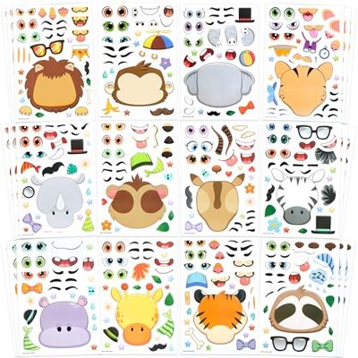 JOYIN 36 Pçs de Adesivos de Caras, Crie Seu Próprio Animal Selvagem e Combine Animais em Folhas Adesivas, Presentes de Aniversário e Festas para Crianças 3+(Animal Selvagem) JOYIN 36 Pçs de Adesivos de Caras, Crie Seu Próprio Animal Selvagem e Combine Animais em Folhas Adesivas, Presentes de Aniversário e Festas para Crianças 3+(Animal Selvagem)