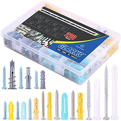 Glarks 220 peças de plástico autoperfurantes para painéis de gesso, âncoras caneladas de parede oca com parafusos, kit variedade para painéis de gesso, prateleiras de parede ocas ou persianas Glarks 220 peças de plástico autoperfurantes para painéis de gesso, âncoras caneladas de parede oca com parafusos, kit variedade para painéis de gesso, prateleiras de parede ocas ou persianas