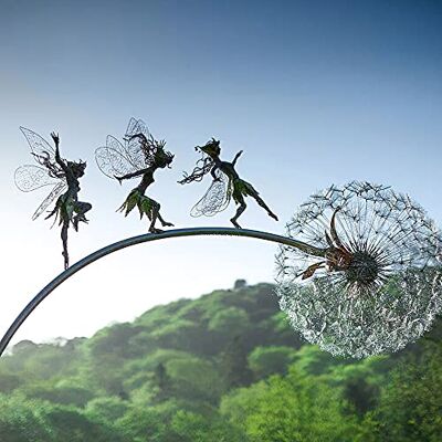 YITAIYUAN Fadas e dente-de-leão a dançar juntos: decoração de jardim em metal Fairy Bloom decoração de jardim, jardim de fadas mítico de fadas, figura mágica de colecionador YITAIYUAN Fadas e dente-de-leão a dançar juntos: decoração de jardim em metal Fairy Bloom decoração de jardim, jardim de fadas mítico de fadas, figura mágica de colecionador