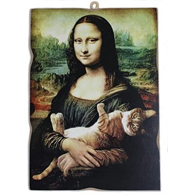 Kustom Quadro de estilo vintage La Gioconda Monna Lisa L. Da Vinci com gato. Impressão em madeira, 10 x 15 cm Kustom Quadro de estilo vintage La Gioconda Monna Lisa L. Da Vinci com gato. Impressão em madeira, 10 x 15 cm