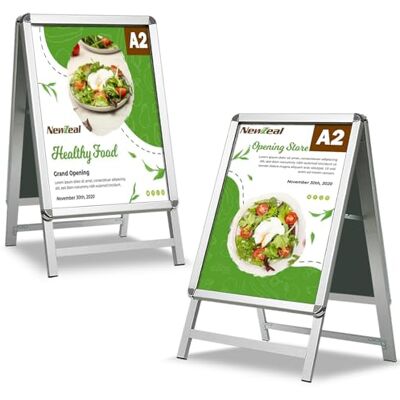Newzealkids A2 Cartaz publicitário para calçada suporte para cartazes de dupla face cartaz publicitário de alumínio para calçada com moldura de pressão para publicidade ao ar livre, prata Newzealkids A2 Cartaz publicitário para calçada suporte para cartazes de dupla face cartaz publicitário de alumínio para calçada com moldura de pressão para publicidade ao ar livre, prata