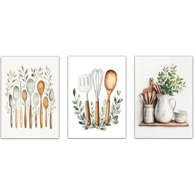 Nacnic Conjunto de 3 quadros utensílios e ferramentas de cozinha póster em aguarela com ilustração impressa para decorar as paredes da cozinha, despensa, sala de jantar, restaurante A4 sem moldura Nacnic Conjunto de 3 quadros utensílios e ferramentas de cozinha póster em aguarela com ilustração impressa para decorar as paredes da cozinha, despensa, sala de jantar, restaurante A4 sem moldura