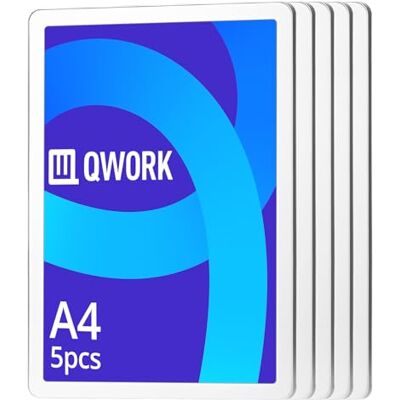QWORK ® Molduras para póster magnéticas A4 de alumínio prateado de 10 mm para posteres, fotos e obras de arte QWORK ® Molduras para póster magnéticas A4 de alumínio prateado de 10 mm para posteres, fotos e obras de arte