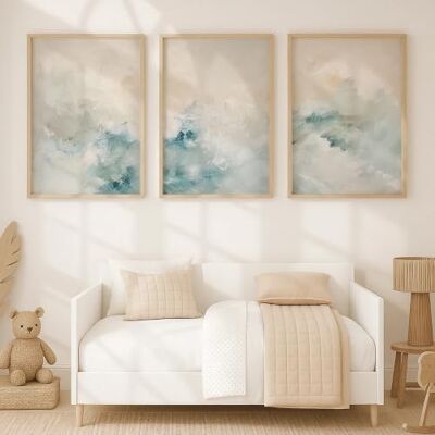 GOSRD Telas impressas, arte abstrata para parede, pintura bege e azul, poster, decoração moderna para sala de estar, 60 x 90 cm 3 peças) GOSRD Telas impressas, arte abstrata para parede, pintura bege e azul, poster, decoração moderna para sala de estar, 60 x 90 cm 3 peças)
