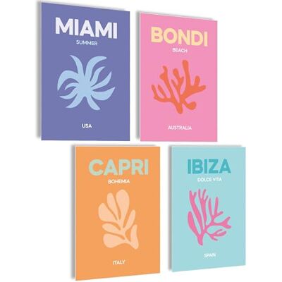 mojoliving Posters de Nova Iorque táxi, mural, póster (Miami, Bondi, Capri Ibiza), conjunto de 4 posters A4 (21 x 30 cm), sem moldura mojoliving Posters de Nova Iorque táxi, mural, póster (Miami, Bondi, Capri Ibiza), conjunto de 4 posters A4 (21 x 30 cm), sem moldura