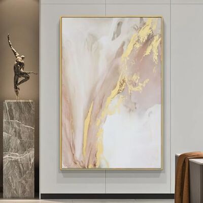 AUAPBI Impressão artística abstrata grande para parede, cor ouro rosa e branco, pintura abstrata de rio, quadros modernos para parede da sala de estar, 61 x 92 cm, com moldura dourada AUAPBI Impressão artística abstrata grande para parede, cor ouro rosa e branco, pintura abstrata de rio, quadros modernos para parede da sala de estar, 61 x 92 cm, com moldura dourada