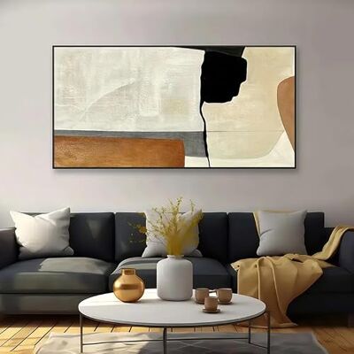 UUDEZO Pintura a óleo abstrata emoldurada para decoração de parede, arte abstrata bege e castanho, póster realista moderno grande para quarto (65 x 130 cm, moldura preta) UUDEZO Pintura a óleo abstrata emoldurada para decoração de parede, arte abstrata bege e castanho, póster realista moderno grande para quarto (65 x 130 cm, moldura preta)