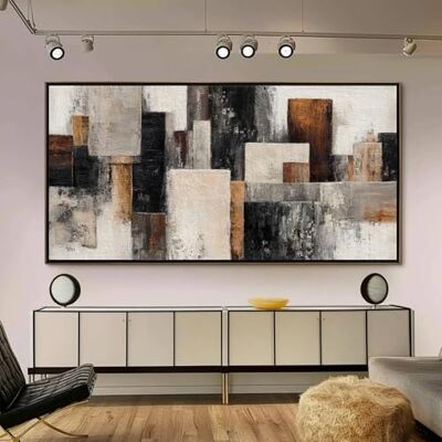 UUDEZO Arte de parede abstrata emoldurada em castanho e cinza, grandes impressões modernas em tela, pinturas, obras de arte para paredes (80 x 160 cm (31 x 63 polegadas), moldura preta) UUDEZO Arte de parede abstrata emoldurada em castanho e cinza, grandes impressões modernas em tela, pinturas, obras de arte para paredes (80 x 160 cm (31 x 63 polegadas), moldura preta)