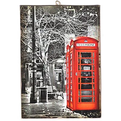 Kustom CUCUCUBA Quadro quadro estilo vintage série Londres Red Telephon. Impressão em madeira 25 x 18 cm Kustom CUCUCUBA Quadro quadro estilo vintage série Londres Red Telephon. Impressão em madeira 25 x 18 cm