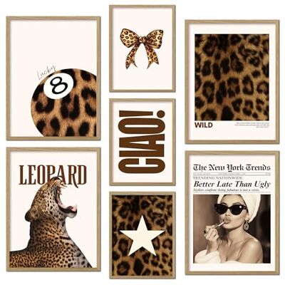 ® Pacote de 7 cartazes sem moldura leopardo estampado Decoração de parede, madeira MDF resistente, para sala de estar e quarto, design moderno, vidro protetor ® Pacote de 7 cartazes sem moldura leopardo estampado Decoração de parede, madeira MDF resistente, para sala de estar e quarto, design moderno, vidro protetor