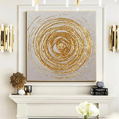 Grande círculo dourado pintura a óleo sobre tela moda abstrata original minimalista folha de ouro emoldurada arte da parede pintura sala de estar 70 x 70 cm (28 x 28 pol) com moldura Grande círculo dourado pintura a óleo sobre tela moda abstrata original minimalista folha de ouro emoldurada arte da parede pintura sala de estar 70 x 70 cm (28 x 28 pol) com moldura