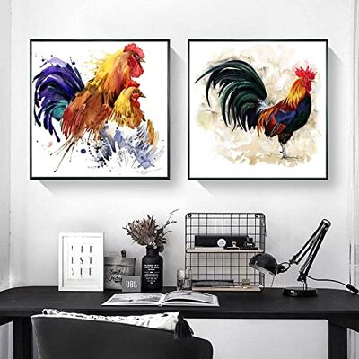 GSHRED de aguarela e galinha arte impressões em tela pintura rua parede poster artísticos animais abstratos foto quarto sala de estar decoração sem moldura 45 × 45 cm × 2 unidades GSHRED de aguarela e galinha arte impressões em tela pintura rua parede poster artísticos animais abstratos foto quarto sala de estar decoração sem moldura 45 × 45 cm × 2 unidades