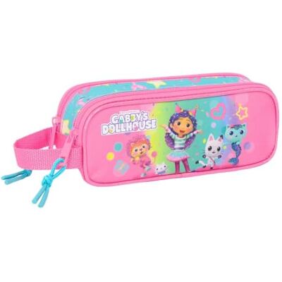 Safta Estojo escolar duplo Gabby's Dollhouse Confetti, suporte para crianças com 2 compartimentos separados e fecho de correr, alça lateral manual, multicolorida, rosa e turquesa, medidas 21 x 6 x 8 Safta Estojo escolar duplo Gabby's Dollhouse Confetti, suporte para crianças com 2 compartimentos separados e fecho de correr, alça lateral manual, multicolorida, rosa e turquesa, medidas 21 x 6 x 8