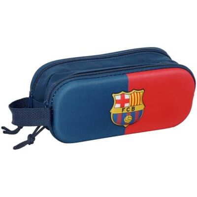 Safta Estojo escolar duplo FC Barcelona 3D, suporte para crianças com dois compartimentos separados e com fecho de correr, alça lateral manual, organizador regresso ao cole, medidas 21 x 6 x 8 cm Safta Estojo escolar duplo FC Barcelona 3D, suporte para crianças com dois compartimentos separados e com fecho de correr, alça lateral manual, organizador regresso ao cole, medidas 21 x 6 x 8 cm