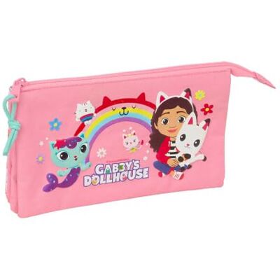 Safta Estojo escolar triplo Gabby's Dollhouse, porta-tudo infantil com 3 compartimentos com fecho de correr e bolso interior central, organizador para lápis e marcadores, rosa, medidas 22 x 3 x 12 cm Safta Estojo escolar triplo Gabby's Dollhouse, porta-tudo infantil com 3 compartimentos com fecho de correr e bolso interior central, organizador para lápis e marcadores, rosa, medidas 22 x 3 x 12 cm
