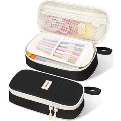 SUNEE Estojo escolar grande com compartimentos, multiusos olho escolar colégio organizador de papelaria Pencil Case para meninas, crianças, adolescentes, mulheres, homens, Preto, Moderno SUNEE Estojo escolar grande com compartimentos, multiusos olho escolar colégio organizador de papelaria Pencil Case para meninas, crianças, adolescentes, mulheres, homens, Preto, Moderno