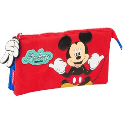 Safta Estojo escolar triplo Disney Mickey Mouse Good Day, suporte para crianças com 3 compartimentos separados e fecho de correr, bolso interior central com fecho de correr, medidas 22 x 3 x 12 cm Safta Estojo escolar triplo Disney Mickey Mouse Good Day, suporte para crianças com 3 compartimentos separados e fecho de correr, bolso interior central com fecho de correr, medidas 22 x 3 x 12 cm