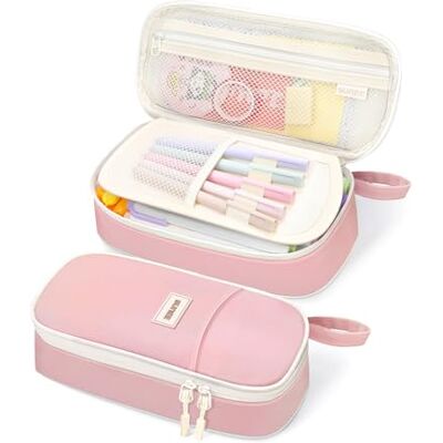 SUNEE Estojo escolar grande com compartimentos, multiusos olho escolar colégio organizador de papelaria Pencil Case para meninas, crianças, adolescentes, mulheres, homens, ROSA, Moderno SUNEE Estojo escolar grande com compartimentos, multiusos olho escolar colégio organizador de papelaria Pencil Case para meninas, crianças, adolescentes, mulheres, homens, ROSA, Moderno